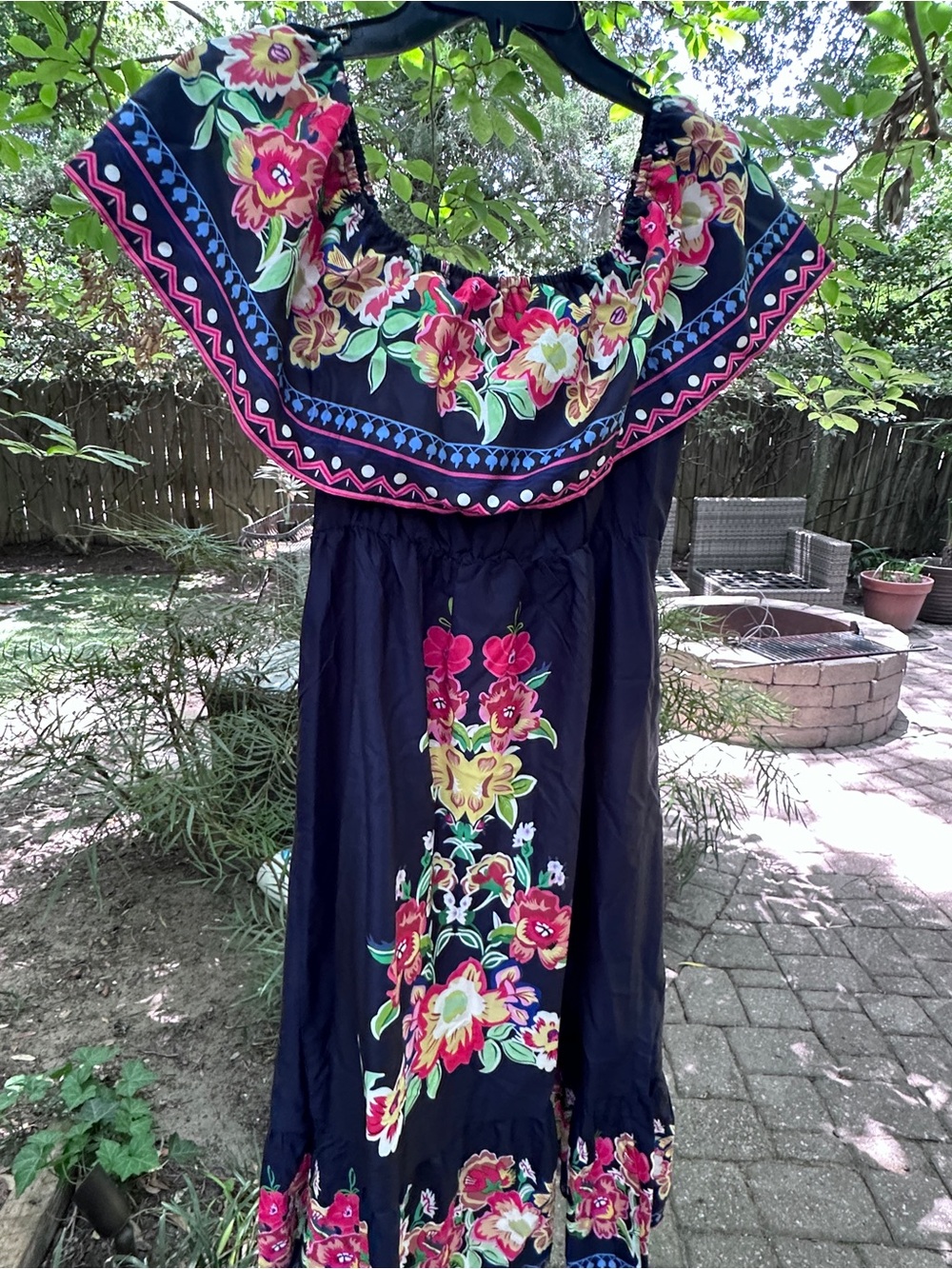 SHEIN Black Floral Off-Shoulder Maxi Dress